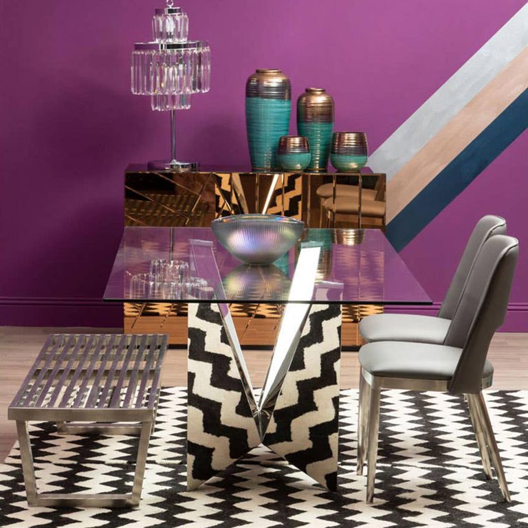 Carlox Dining Table - 8 Seater - 200cm - Glass with Chrome Base