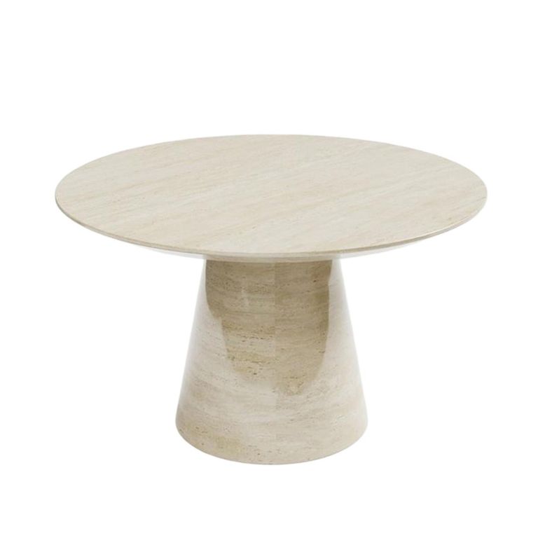 Carrera Travertine Beige Engineered Marble 4-6 Seater Round Dining Table - 130cm