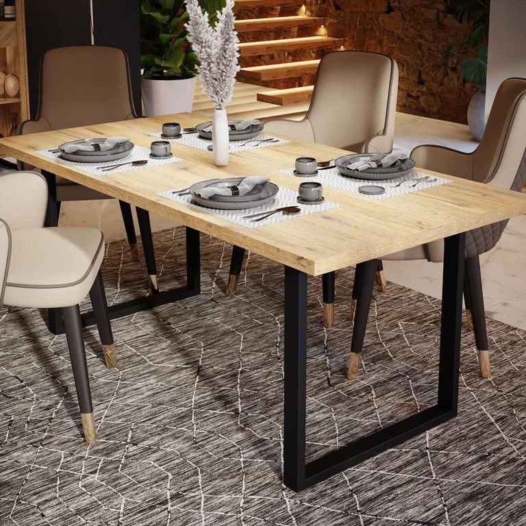 Chevron Oak Effect 6 Seater Dining Table