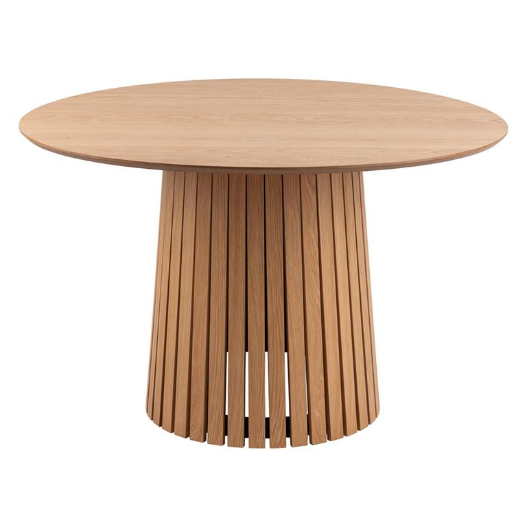 Christo Dining Table - 4 Seater - Round - Slatted Pedestal - 120cm - Oak
