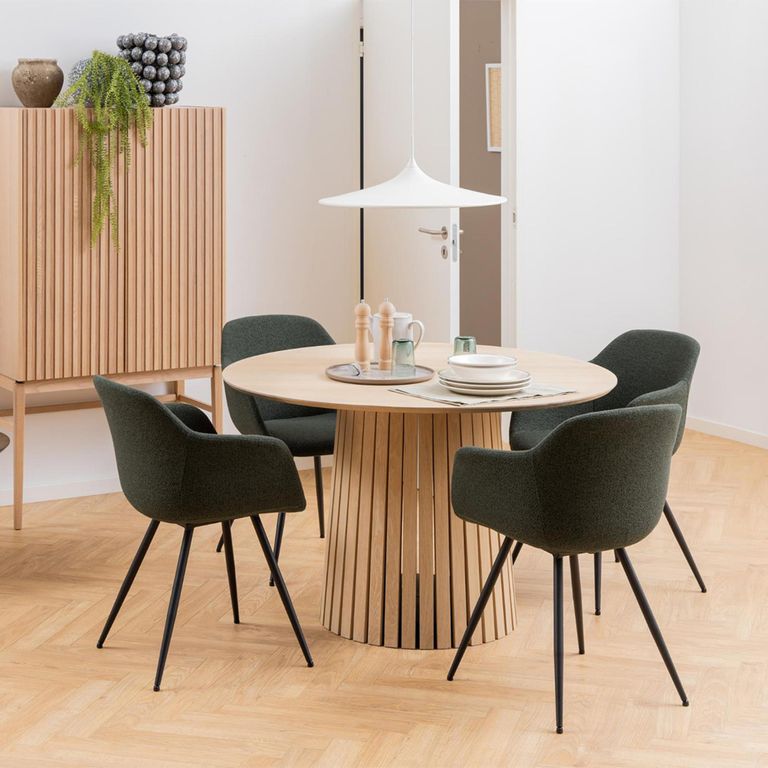 Christo Dining Table - 4 Seater - Round - Slatted Pedestal - 120cm - White Oak
