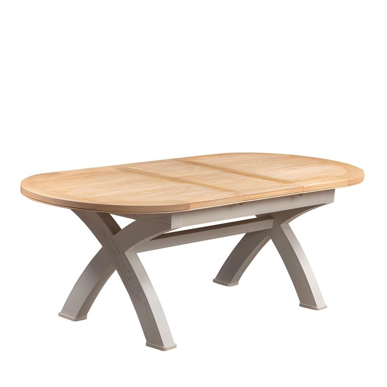 Clarion Dining Table - 6-8 Seater - 180cm-230cm - Extending - Oval - Cross Legs - Oak and Grey