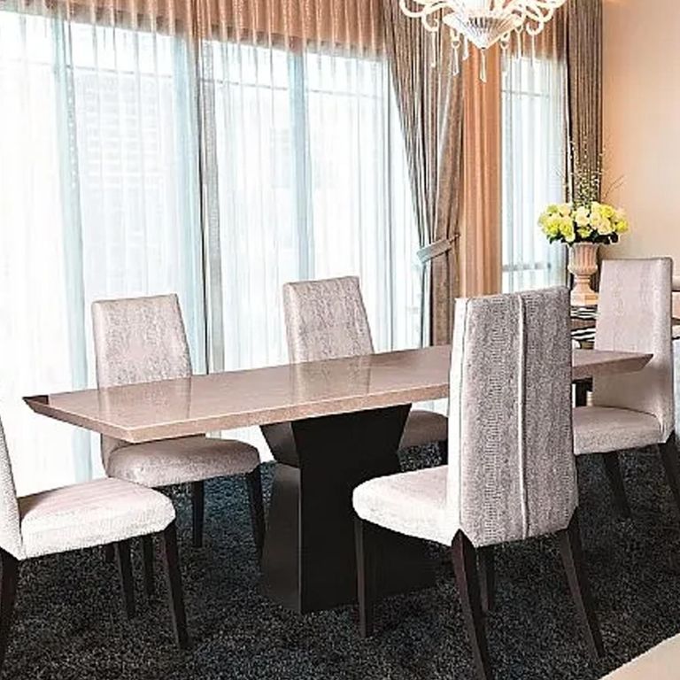 Clepsy Dining Table - Marble with Wooden Pedestal Base - Variation Available