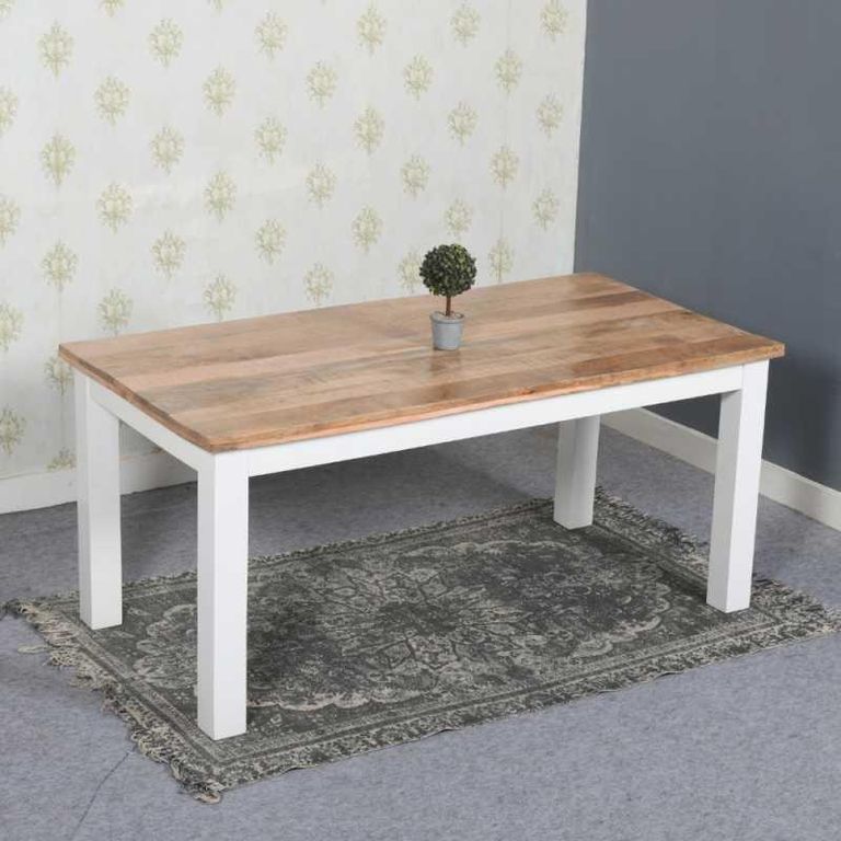 Coastal White and Wood 6 Seater Dining Table