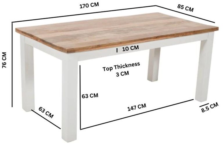 Coastal White and Wood 6 Seater Dining Table