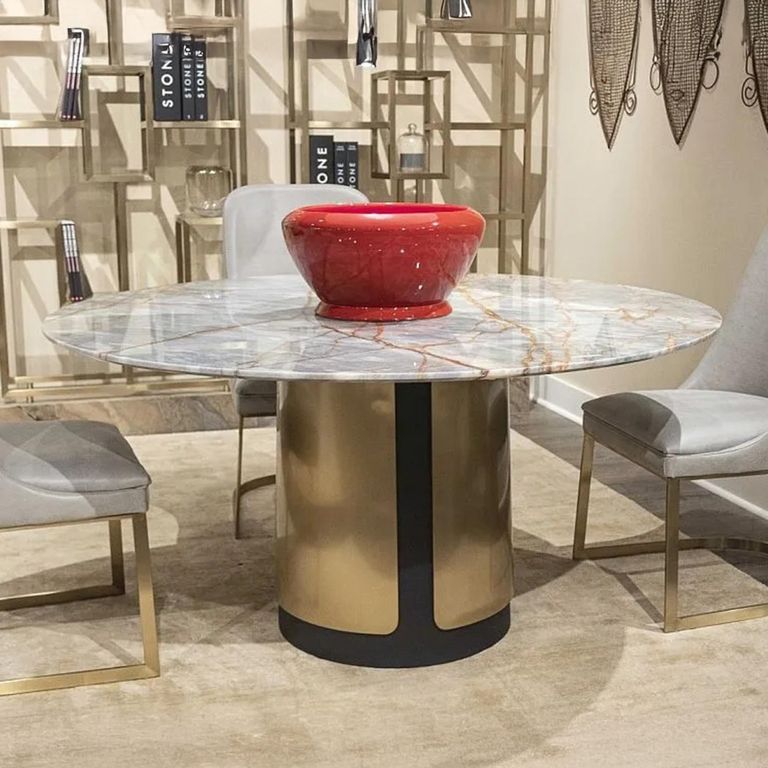 Compass Dining Table - Round Pedestal - Marble - Variation Available