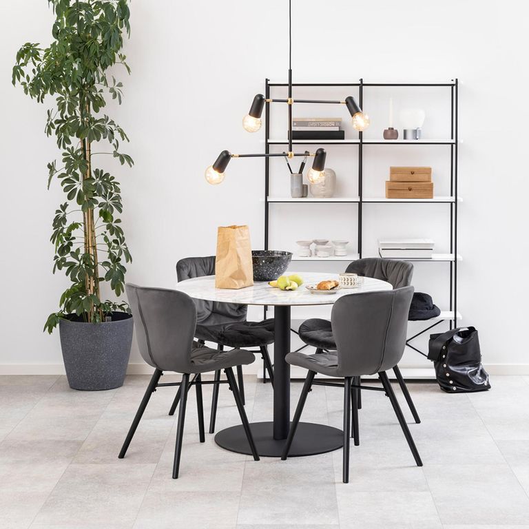 Corby Round Dining Table - 4 Seater - 105cm - White Marble Effect and Black