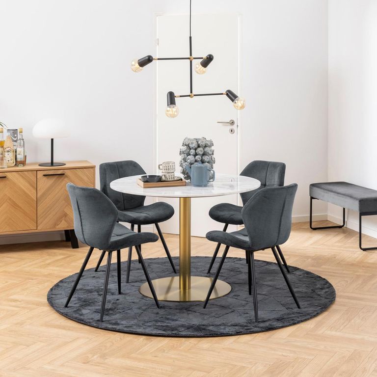 Corby Round Dining Table - 4 Seater - 105cm - White Marble Effect and Gold