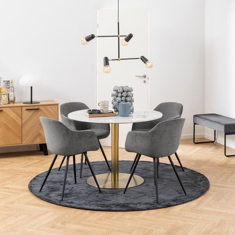 Corby Round Dining Table - 4 Seater - 105cm - White Marble Effect and Gold