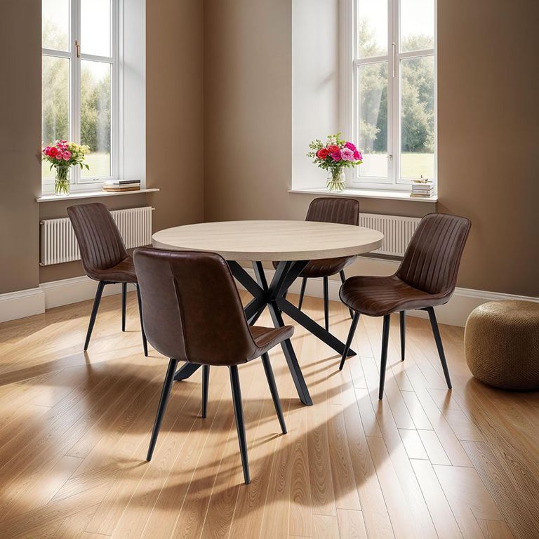 Dalton Light Oak 4 Seater Round Dining Table with Spider Legs - 120cm