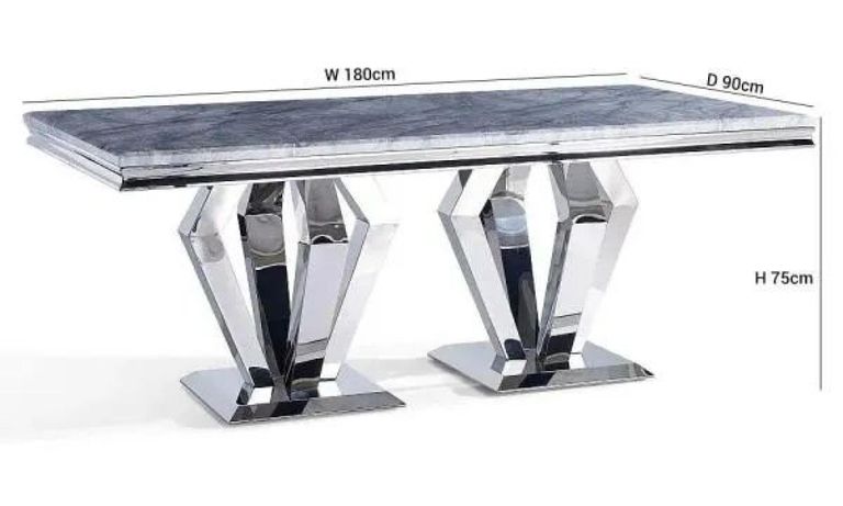Dolce 8 Seater Grey Marble and Chrome Dining Table - Sizes Available