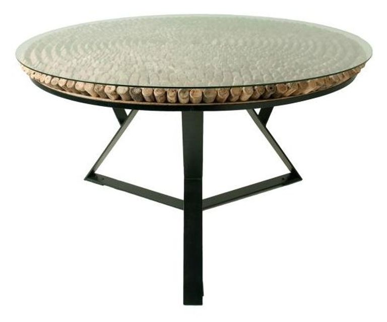 Driftwood 4 Seater Round Dining Table - Glass Top
