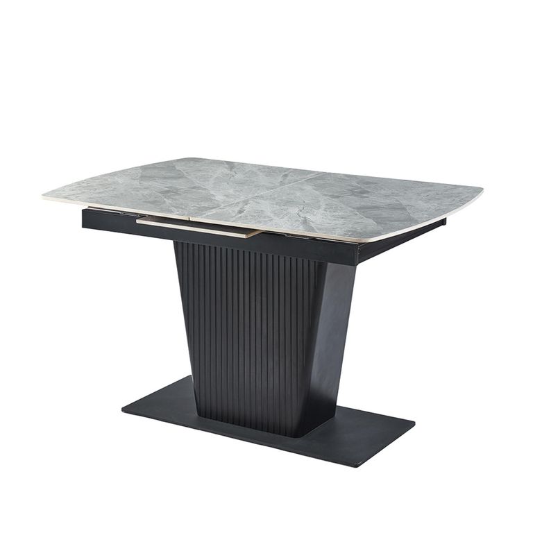 Dutton 4-6 Seater Grey Ceramic Extending Dining Table with Black Pedestal Base - 130cm-170cm