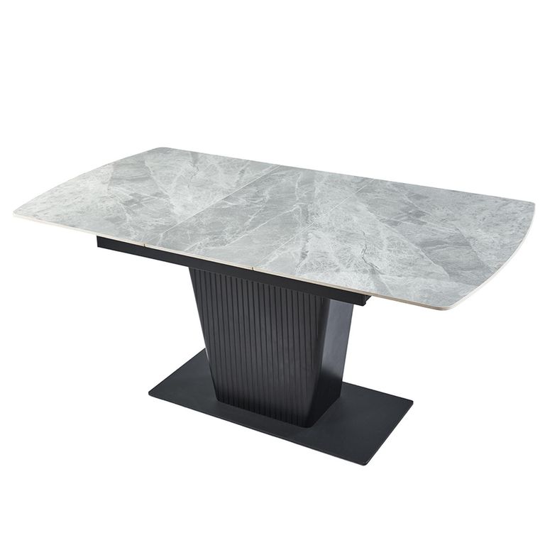 Dutton 4-6 Seater Grey Ceramic Extending Dining Table with Black Pedestal Base - 130cm-170cm