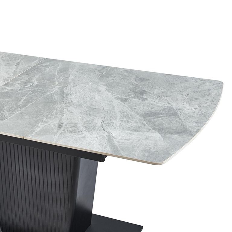 Dutton 4-6 Seater Grey Ceramic Extending Dining Table with Black Pedestal Base - 130cm-170cm