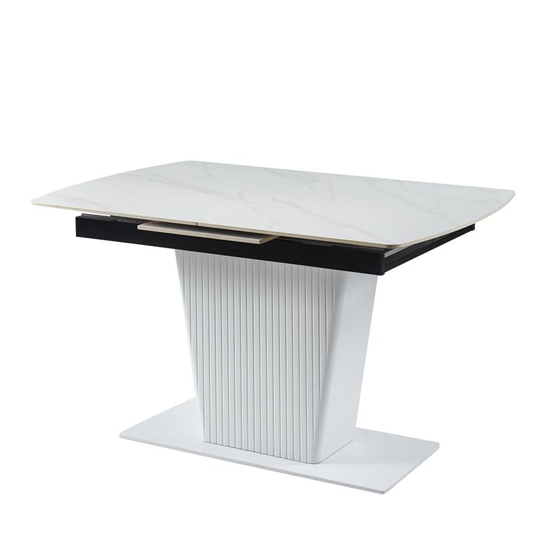 Dutton 4-6 Seater White Ceramic Extending Dining Table with Pedestal Base - 130cm-170cm