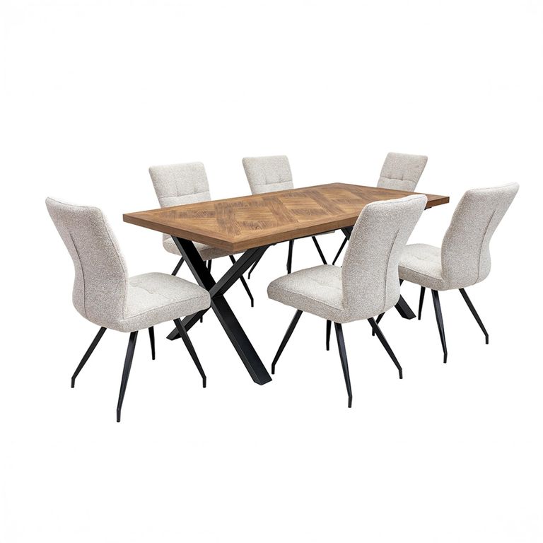 Eden Elm Wood 6 Seater Dining Table with Black Cross Legs - 180cm
