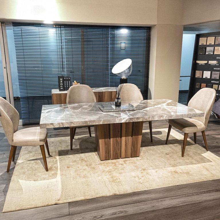 Empire Dining Table - Marble with Wooden Pedestal Base - Variation Available