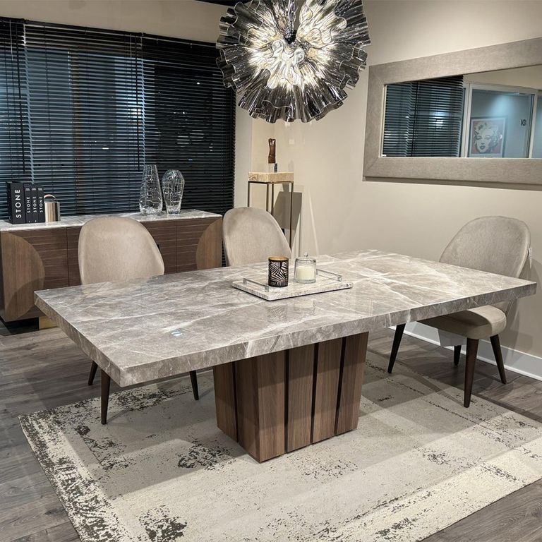 Empire Dining Table - Marble with Wooden Pedestal Base - Variation Available