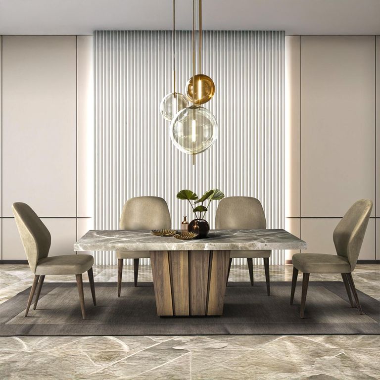 Empire Dining Table - Marble with Wooden Pedestal Base - Variation Available