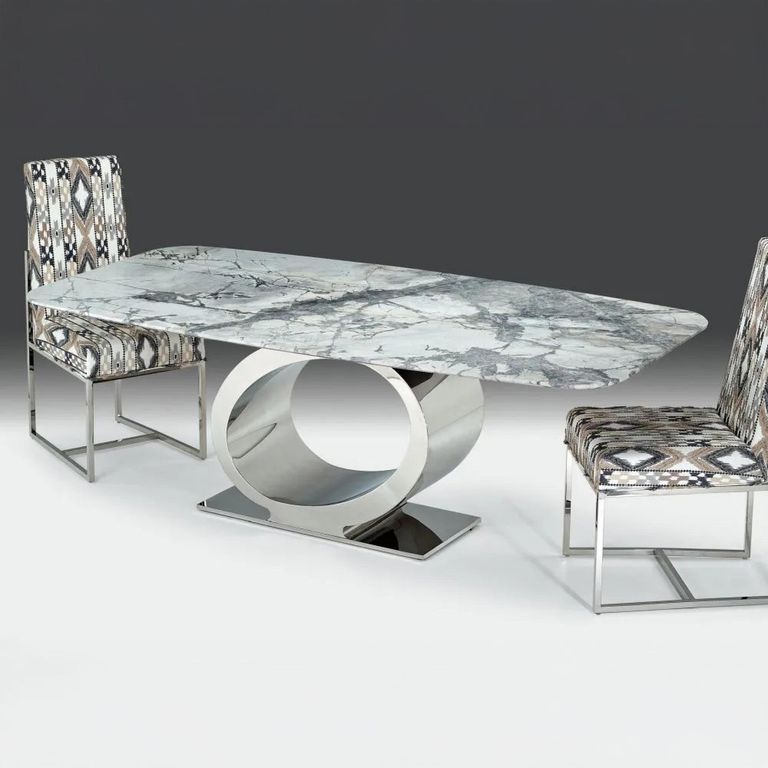 Eye Dining Table - Boxed Edge - Marble with Chrome Pedestal Base - Variation Available