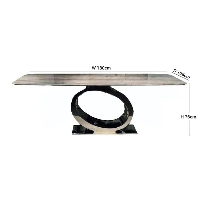 Eye Dining Table - Boxed Edge - Marble with Chrome Pedestal Base - Variation Available