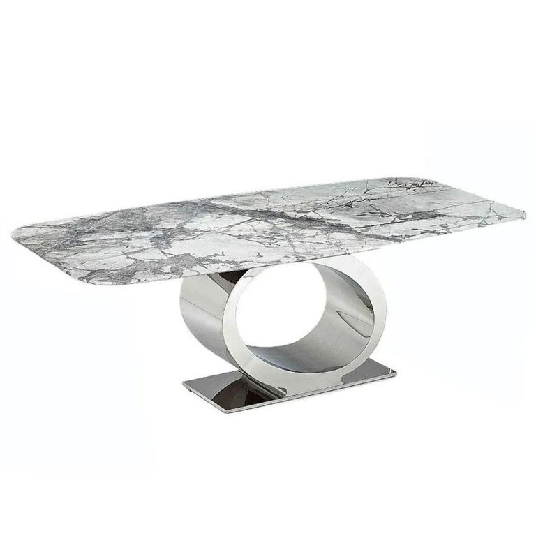 Eye Dining Table - 8 Seater - 220cm - Curved Edge - Marble with Chrome Pedestal Base - Variation Available