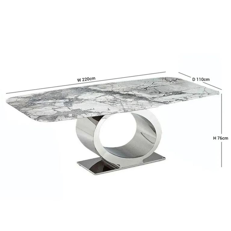 Eye Dining Table - 8 Seater - 220cm - Curved Edge - Marble with Chrome Pedestal Base - Variation Available