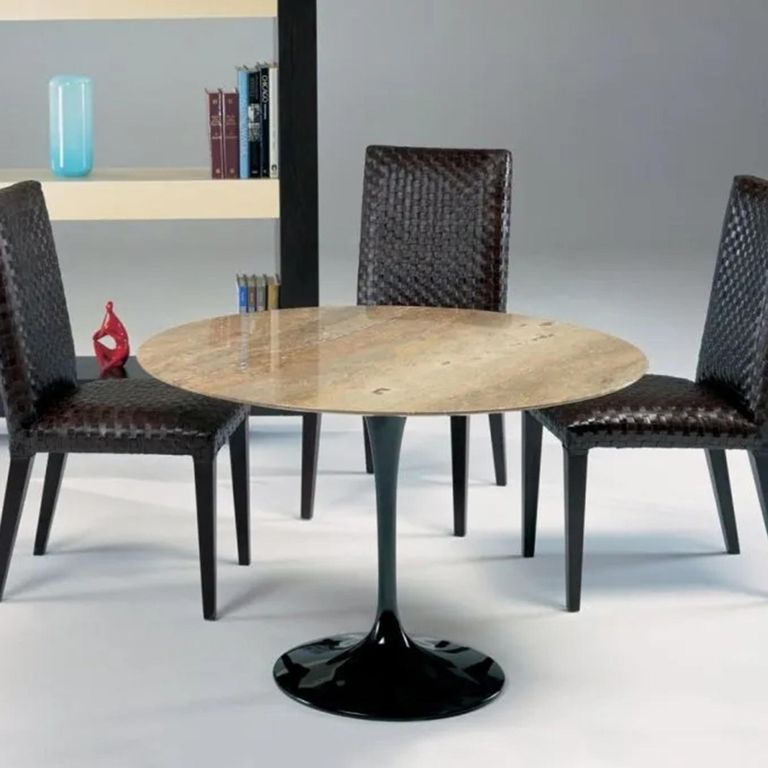 Flute Dining Table - Round - Marble with Metal Pedestal Base - Variation Available