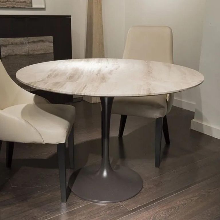 Flute Dining Table - Round - Marble with Metal Pedestal Base - Variation Available