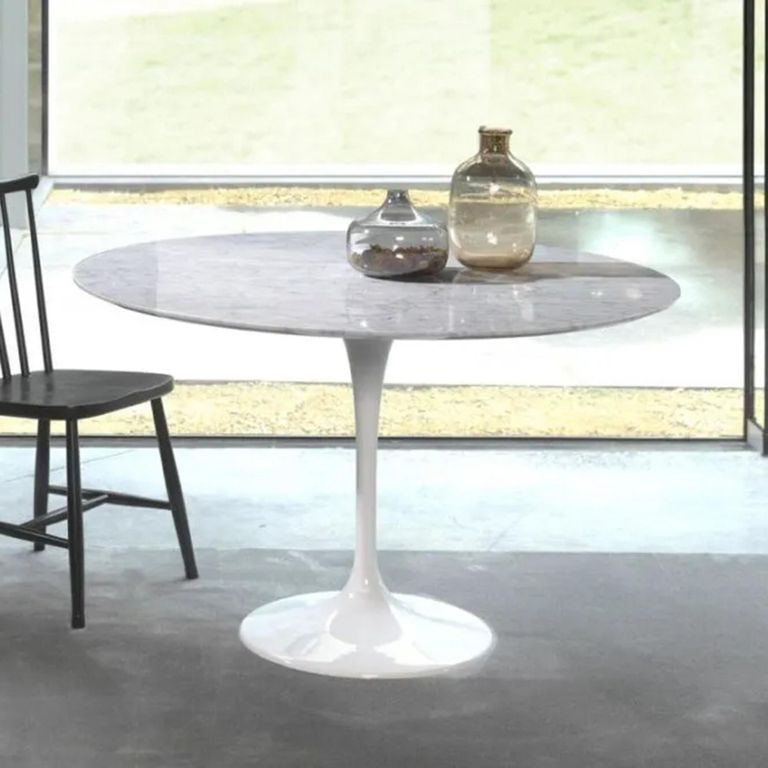 Flute Dining Table - Round - Marble with Metal Pedestal Base - Variation Available