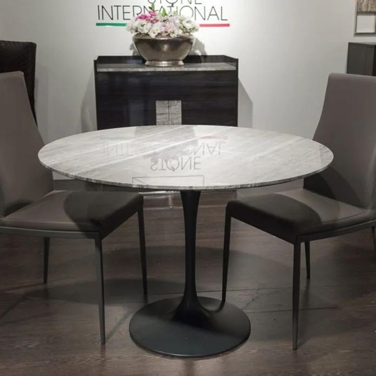 Flute Dining Table - Round - Marble with Metal Pedestal Base - Variation Available