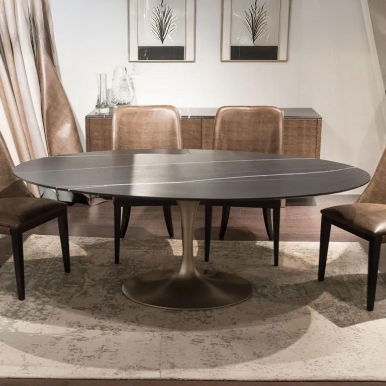 Flute Dining Table - Round - Marble with Metal Pedestal Base - Variation Available