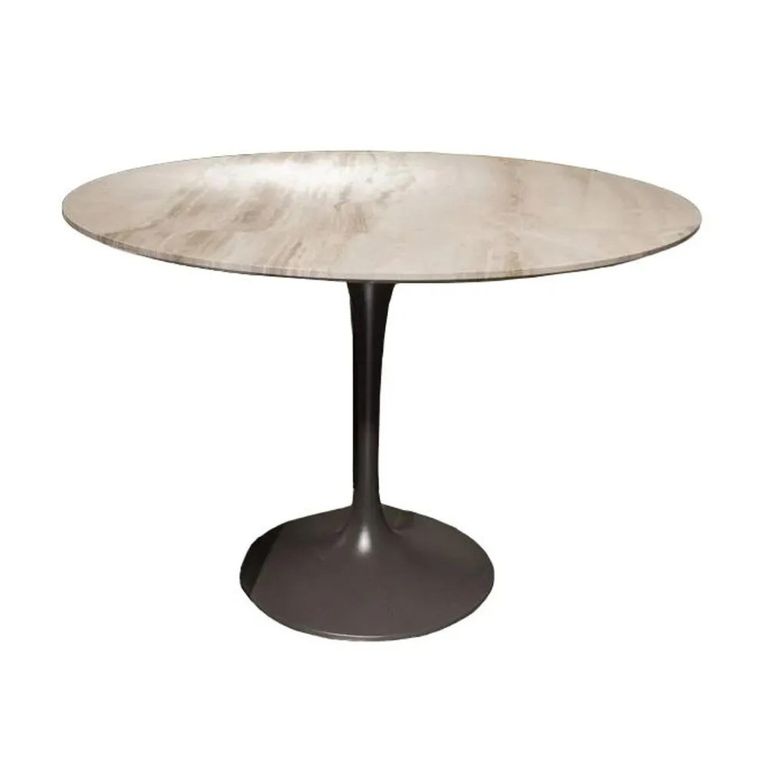 Flute Dining Table - Round - Marble with Metal Pedestal Base - Variation Available
