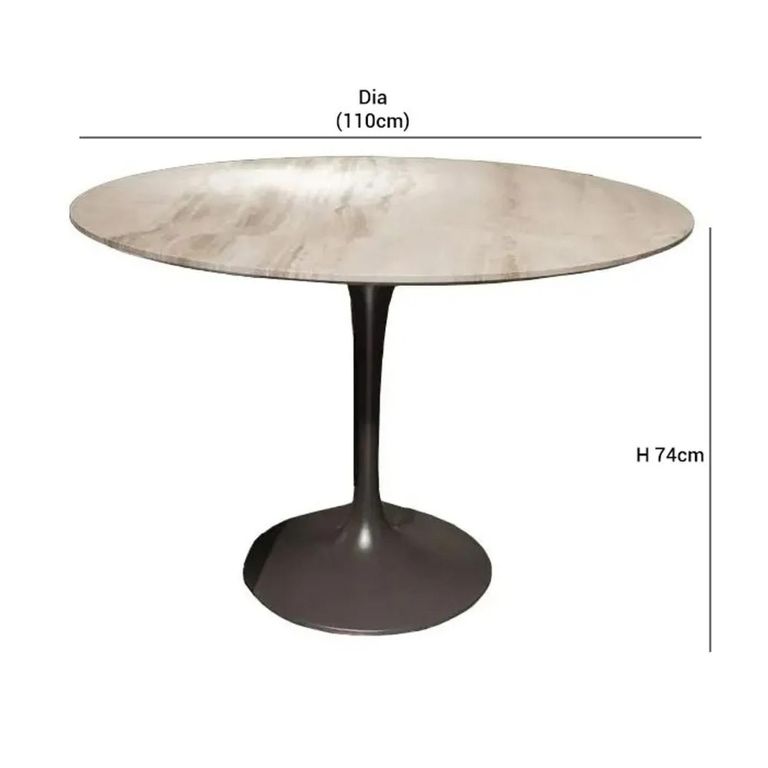 Flute Dining Table - Round - Marble with Metal Pedestal Base - Variation Available