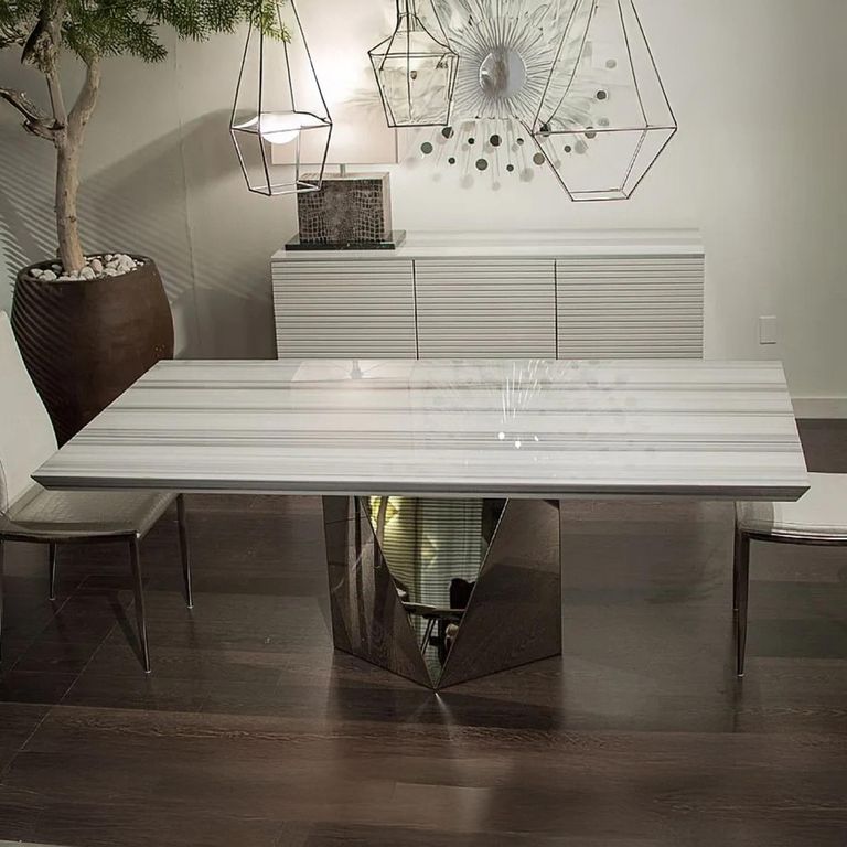 Freedom Dining Table - Beveled Edge - Marble with Stainless Steel Pedestal Base - Variation Available