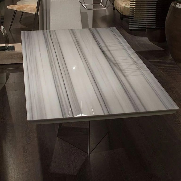 Freedom Dining Table - Beveled Edge - Marble with Stainless Steel Pedestal Base - Variation Available