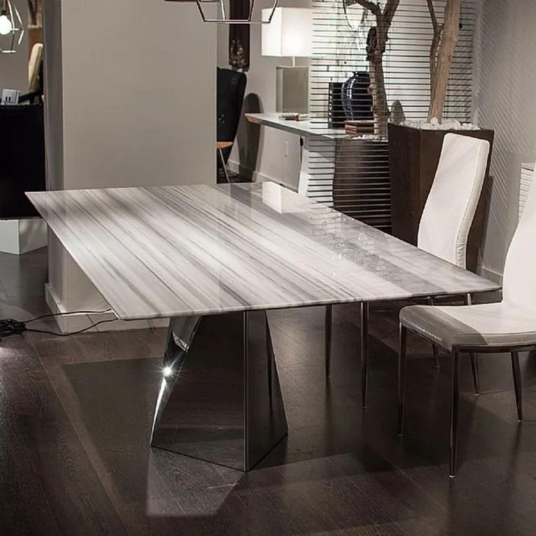 Freedom Dining Table - Slim Edge - Marble with Stainless Steel Pedestal Base - Variation Available