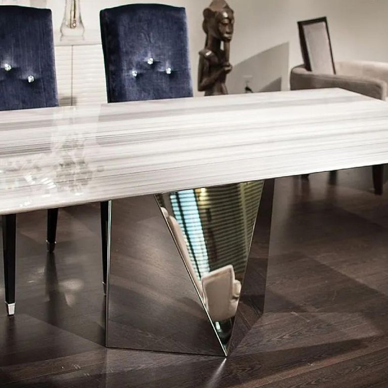 Freedom Dining Table - Slim Edge - Marble with Stainless Steel Pedestal Base - Variation Available