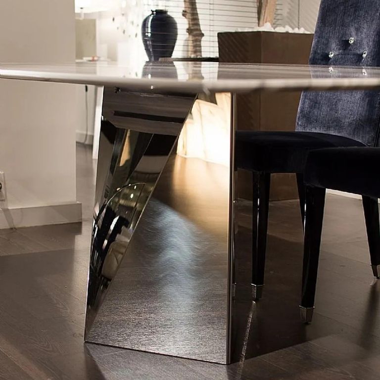 Freedom Dining Table - Slim Edge - Marble with Stainless Steel Pedestal Base - Variation Available