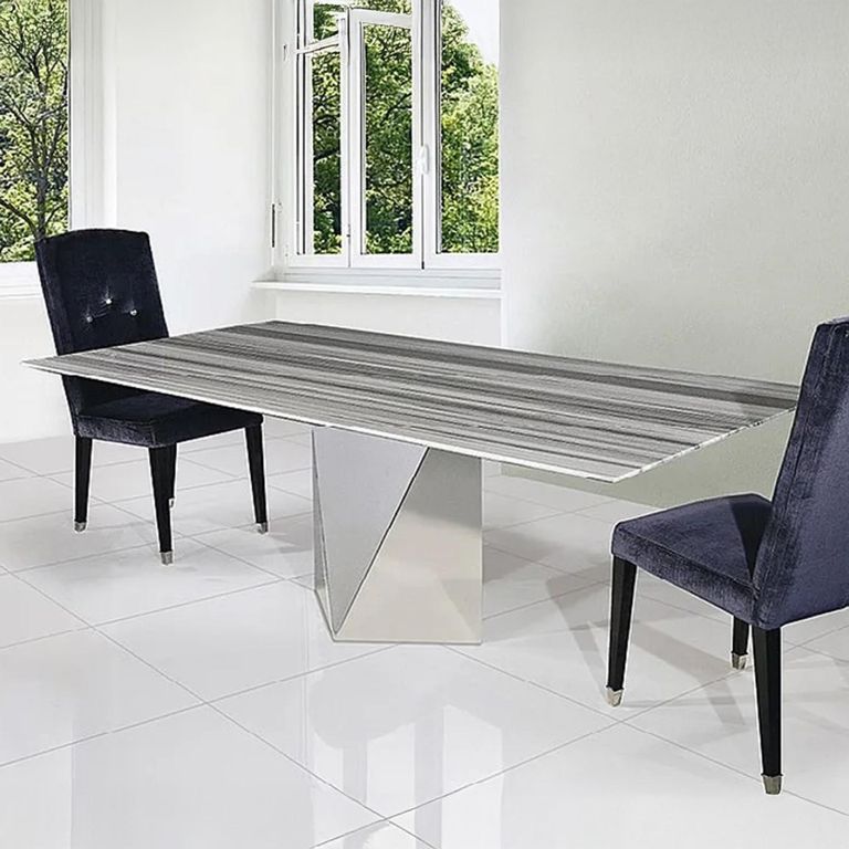 Freedom Dining Table - Slim Edge - Marble with Stainless Steel Pedestal Base - Variation Available
