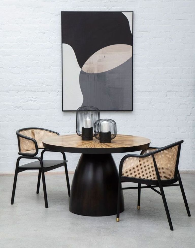 Gabo Dining Table - 4 Seater - 120cm - Round Pedestal - Dark Ebony Bamboo