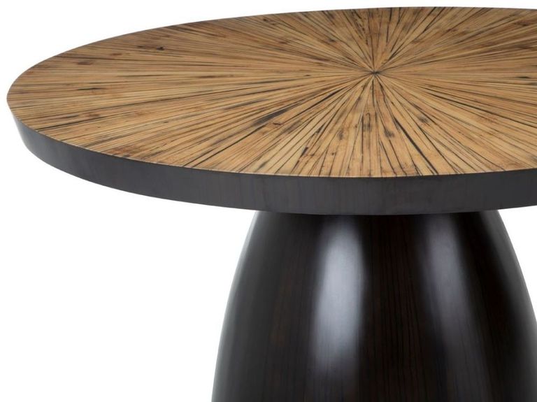 Gabo Dining Table - 4 Seater - 120cm - Round - Parquet Wood with Black Base