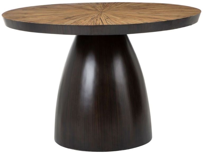 Gabo Dining Table - 4 Seater - 120cm - Round - Parquet Wood with Black Base