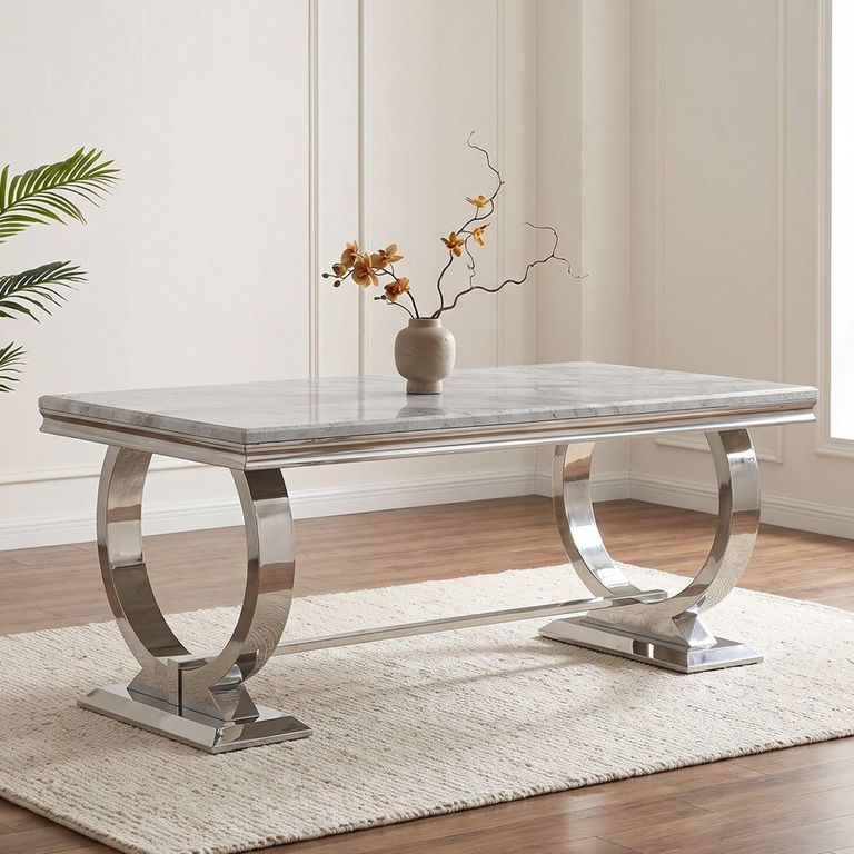 Glacier Dining Table - Grey Marble & Chrome - Sizes Available