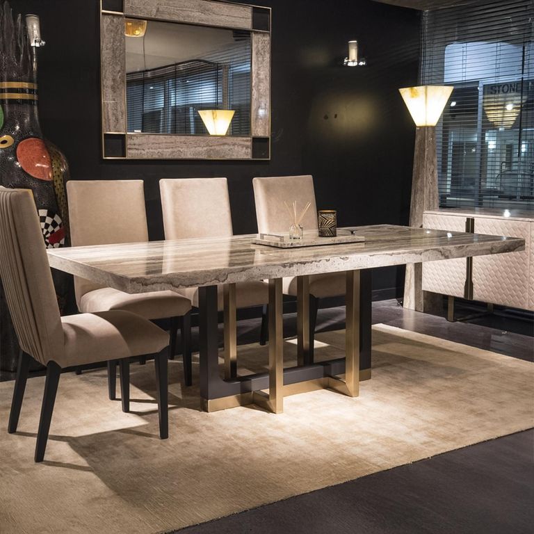 Harry Dining Table - Marble with Metal Pedestal Base - Variation Available
