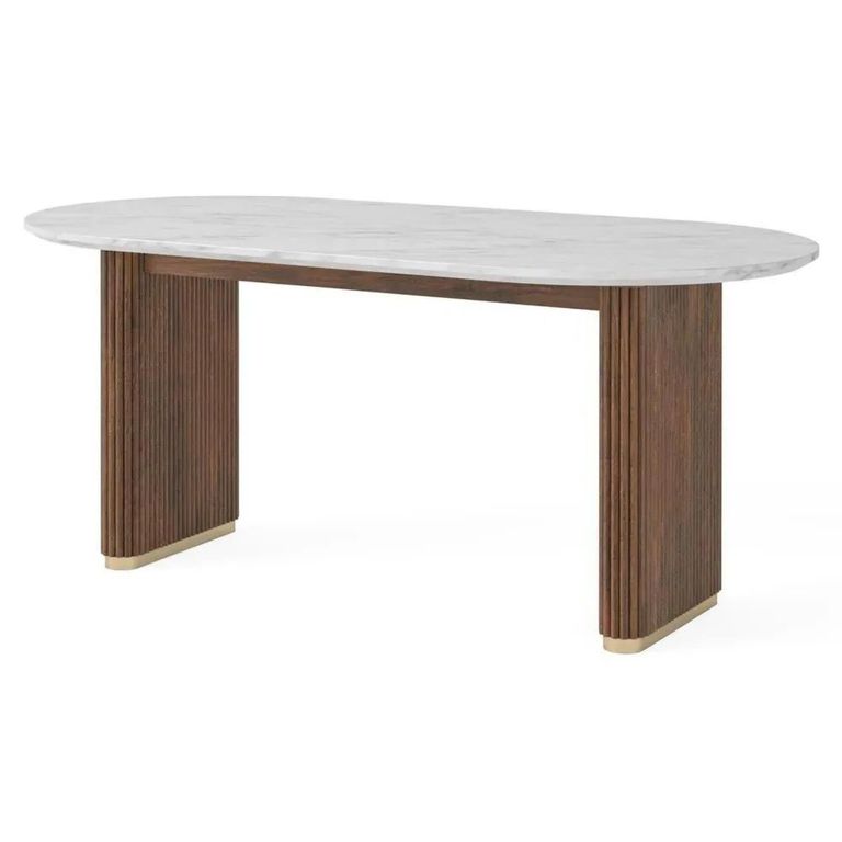 Harvard Oval Fluted Dining Table - 6 Seater - 180cm - White Marble Top
