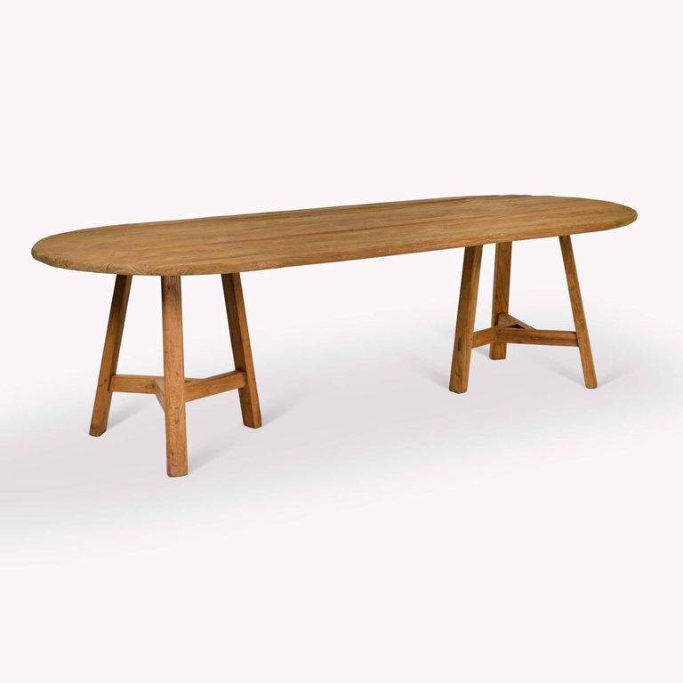 Hawthorne Outdoor Oval Dining Table Natural Teak Wood