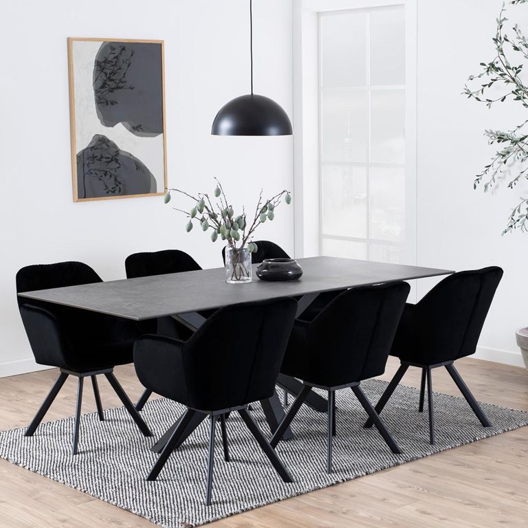 Heaven Round Dining Table - 8 Seater - 200cm - Black Ceramic - with Star Legs