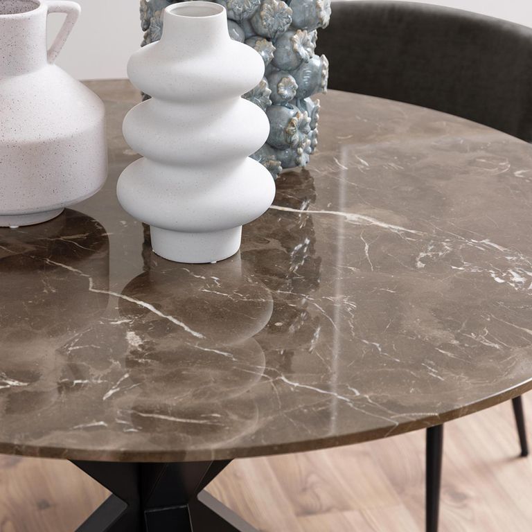 Heaven Round Dining Table - 4 Seater - 120cm - Brown Marble Effect - with Star Legs
